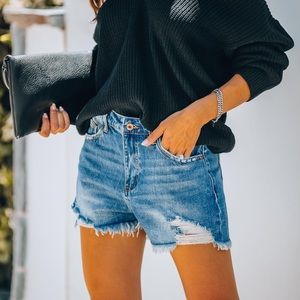 Timmy High Rise Distressed Denim Shorts